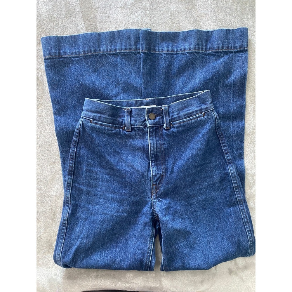 Uniqlo U Lemaire High Rise Wide Leg Flare Jeans Dark Blue 23x29 Hippie Coastal‎